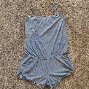 Womens blue and white striped romper